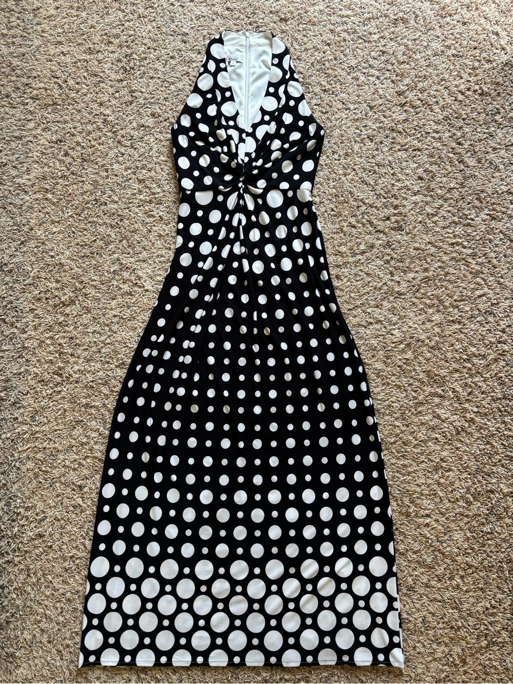 Kelly & Diane Polka Dot Twist-Front Maxi Dress Womens Small Black White Chic